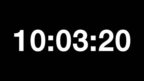 Countdown of 24 hours. Digital clock full 24h time-lapse - white numbers on black background. Timer with minutes and seconds.