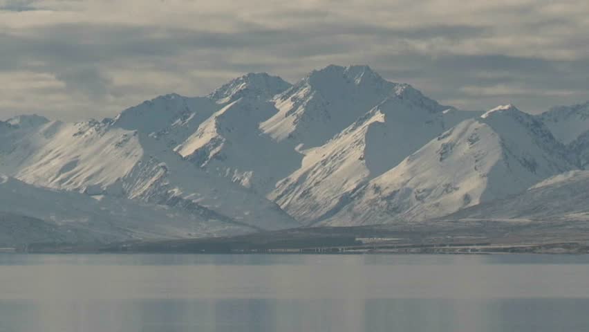 Lake Pukaki, New Zealand. Circa July 2011. Zoom in shot to Mt. Cook and