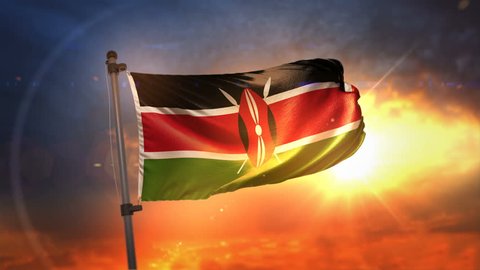 Kenya Flag Backlit At Beautiful Sunrise Loop Slow Motion 4K