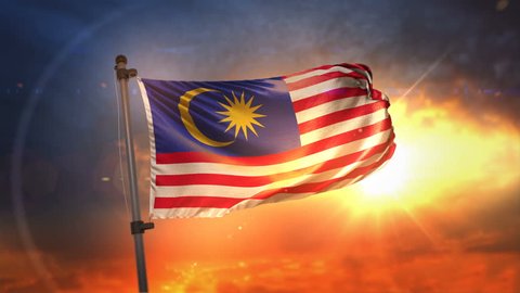 Malaysia Flag Backlit At Beautiful Sunrise Loop Slow Motion 4K