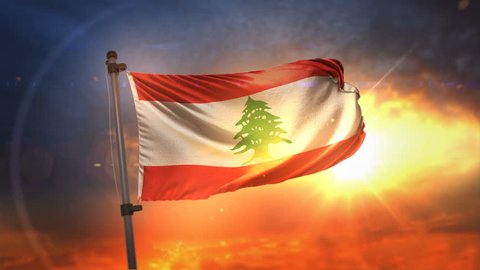 Lebanon Flag Backlit At Beautiful Sunrise Loop Slow Motion 4K