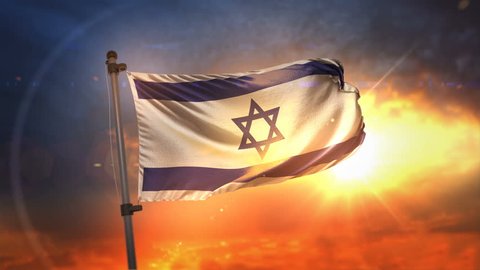 Israel Flag Backlit At Beautiful Sunrise Loop Slow Motion 4K