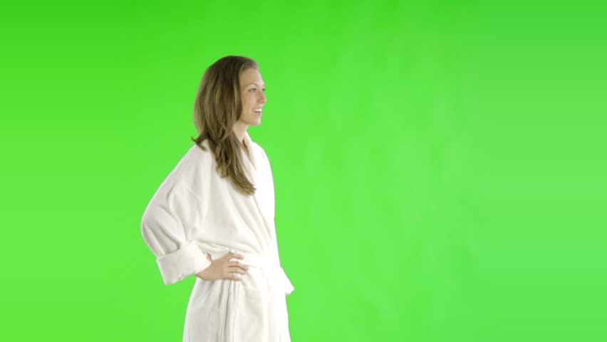 caucasian woman greenscreen cut out bathrobe beauty health
