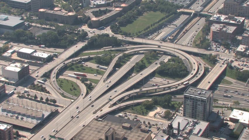 Aerial view of highway interchange in Chicago, Illinois 