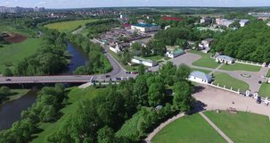 4K aerial drone video with view of beautiful vintage architecture of Dubrovitsy Estate, views of The Church Of The Holy Virgin in surroundings of Podolsk town in central Russia, south of Moscow