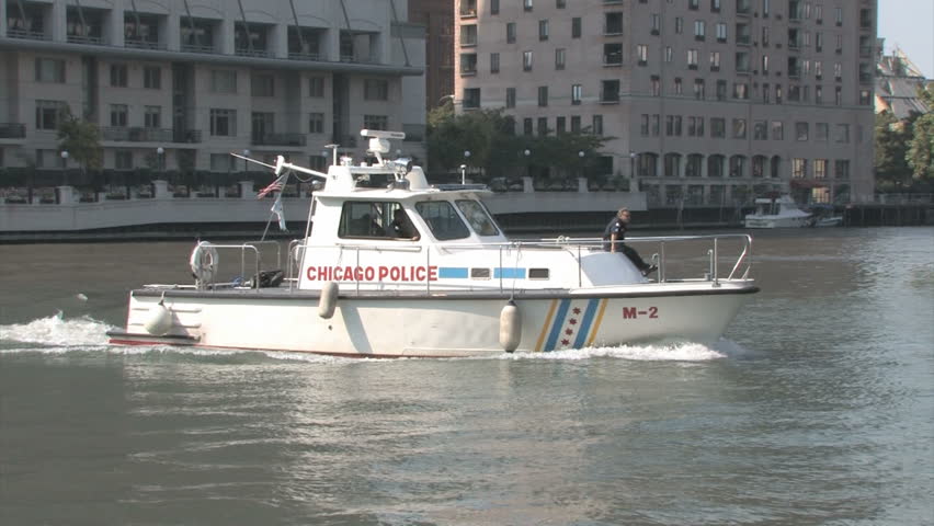 CHICAGO, USA - SEP 22, 2008: Chicago Police Boat on the Chicago River on patrol