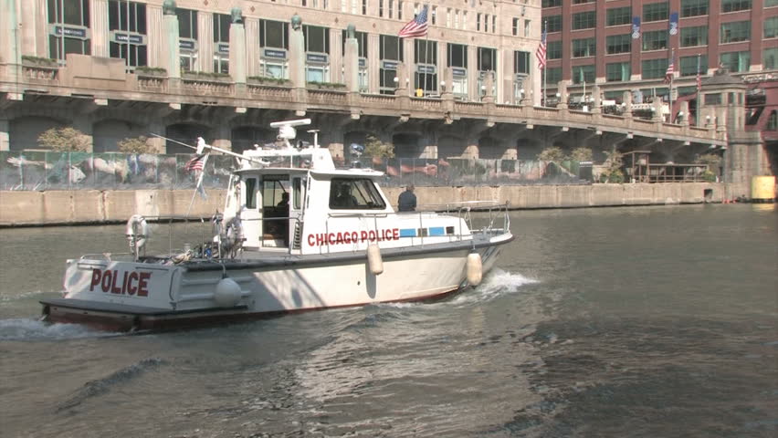 CHICAGO, USA - SEP 22, 2008: Chicago Police Boat on the Chicago River on patrol