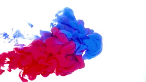 Ink of blue and red color pouring into water abstract background