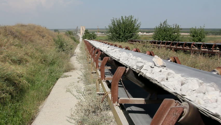 Long conveyor belt transporting stones to the manufacturing plant about 5 miles