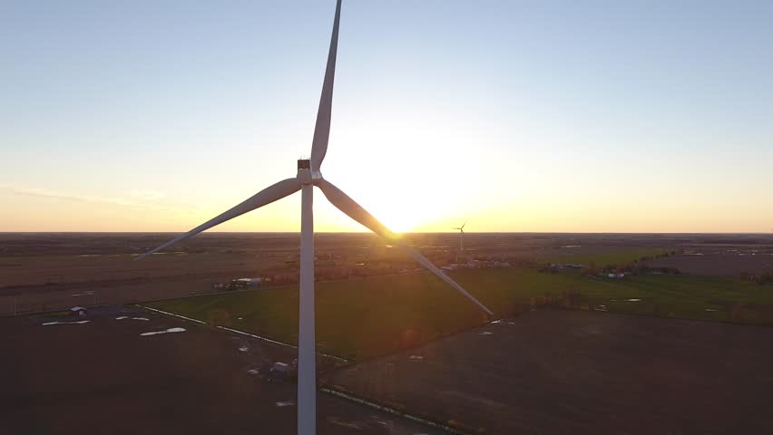 Aerial wind turbine sunset through the props ascending view | Shutterstock HD Video #27233374