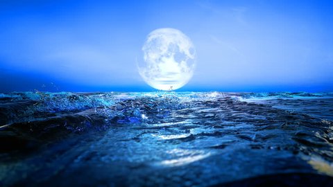 Beautiful Landscape of Blue Ocean and Full Moon.