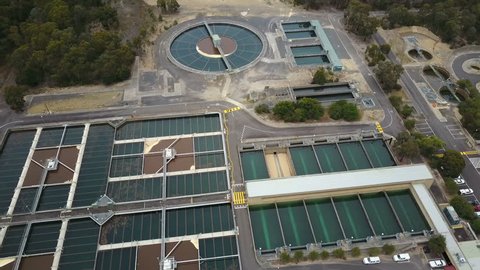 4k aerial video of a water treatment plant
