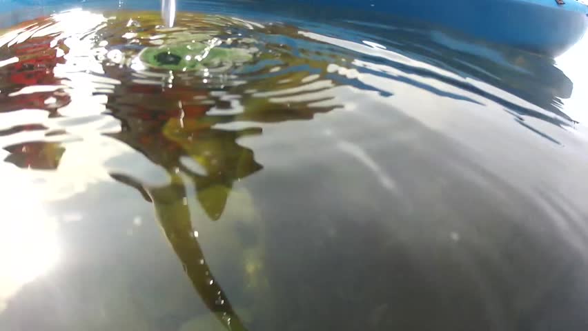Underwater shot of an ocean kayak floating on the surface