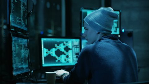 Camera Rapidly Moves from Member to Member of Teenager Hackers Group. They Arrange Attack on Data Servers From their Dark Hideout. Shot on RED EPIC-W 8K Helium Cinema Camera.