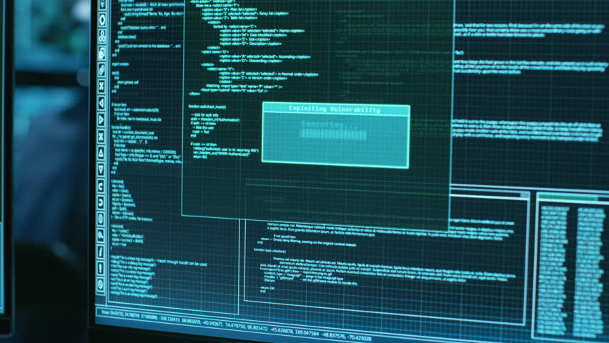 Team of Teenage Hackers Successfully Attack Global Infrastructure Servers. Display Showing Stages of Hacking in Progress: Exploiting Vulnerability, Executing and Granted Access. RED CINEMA 4K UHD. | Shutterstock HD Video #27247432