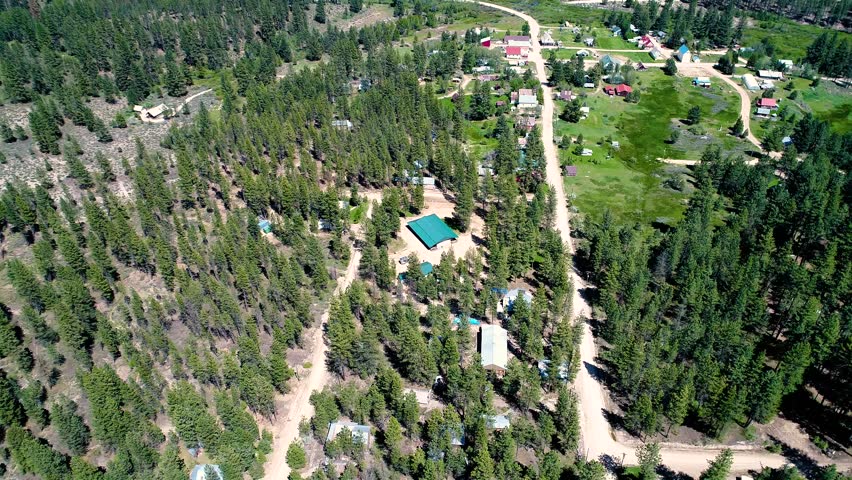Small town of Placerville Idaho as seen from above