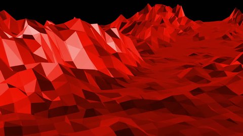 Abstract waving red low poly surface as landscape or chemical structure in stylish low poly design. Polygonal mosaic background with vertex, spikes. Red low poly background. Free space