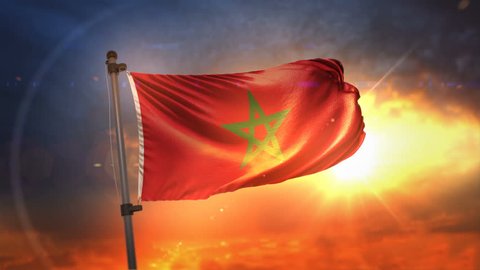 Morocco Flag Backlit At Beautiful Sunrise Loop Slow Motion 4K