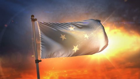 Federated States of Micronesia Flag Backlit At Beautiful Sunrise Loop Slow Motion 4K