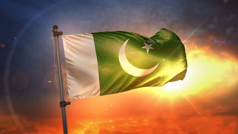 Pakistan Flag Backlit At Beautiful Sunrise Loop Slow Motion 4K