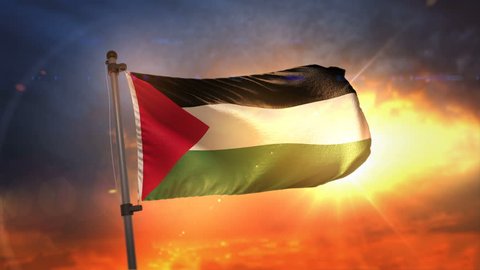 Palestine Flag Backlit At Beautiful Sunrise Loop Slow Motion 4K