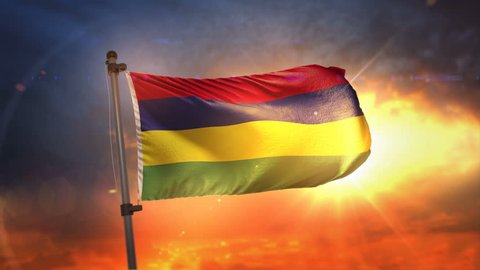 Mauritius Flag Backlit At Beautiful Sunrise Loop Slow Motion 4K