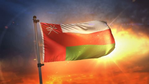 Oman Flag Backlit At Beautiful Sunrise Loop Slow Motion 4K