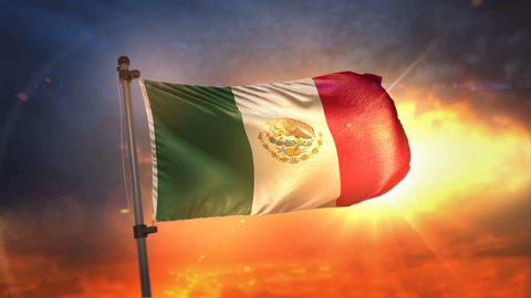 Mexico Flag Backlit At Beautiful Sunrise Loop Slow Motion 4K