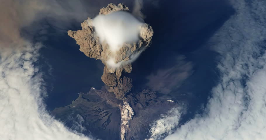 Erupting Sarychev Volcano on Matua Island View From Space Animation some elements furnished by NASA images Royalty-Free Stock Footage #27263632