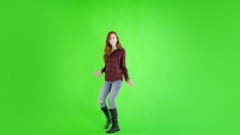 caucasian woman studio greenscreen isolated sexy skinny 20s 4k casual jeans