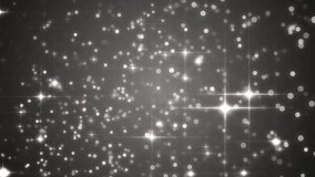 Glittering grey particle background. Beautiful silver background with flying particles. Seamless loop.