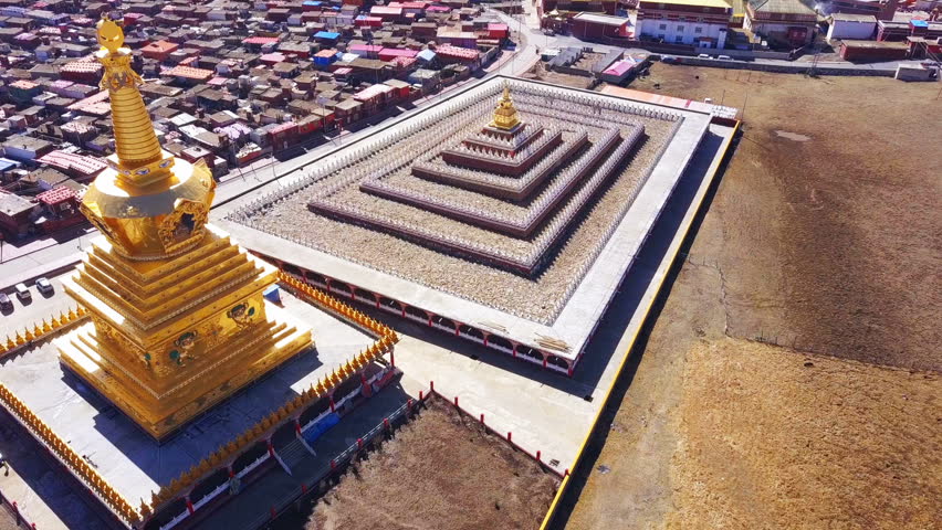 Aerial view of Yaqing Temple in Baiyu, Sichuan, China