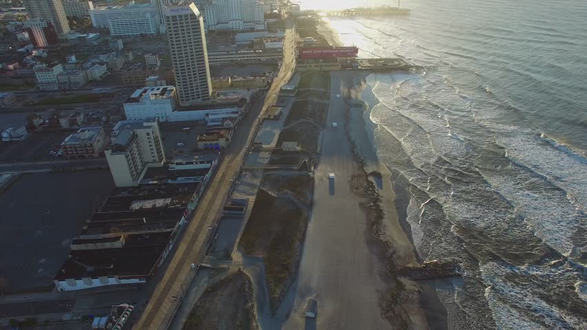 May 6, 2017 - Atlantic City, NJ, USA. Aerial. Sunrise at Atlantic City. Hotels and Casinos. 4K