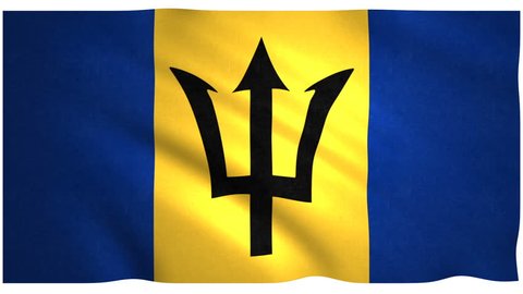 Flag of Barbados waving on white background