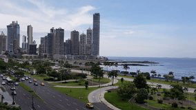 Panama city center skyline and bay of Panama. 