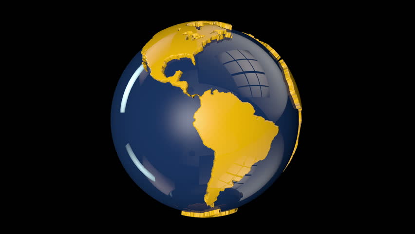Earth Globe Blue and Yellow Rotating against black, loop
