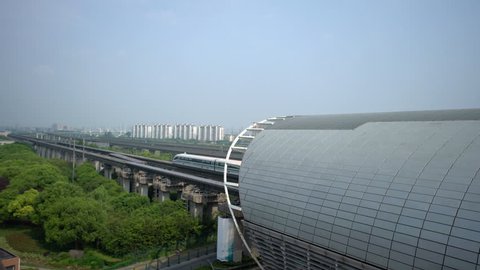 Shanghai, China - May 14, 2017: Shanghai maglev train departure from the Longyang road station for Pudong airport