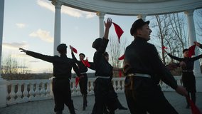 4K. Caucasian dancers in local costumes perform traditional folk dance.Shot on RED EPIC DRAGON Cinema Camera .