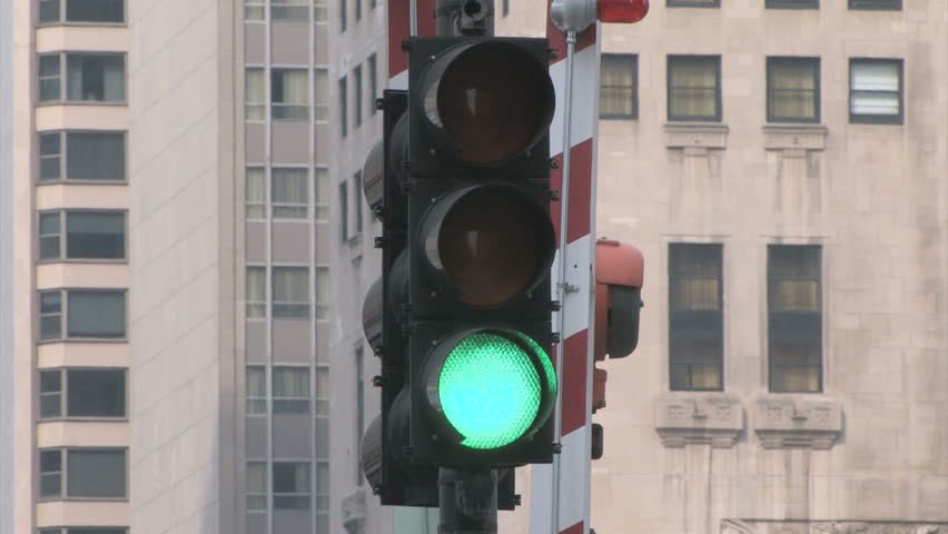 Traffic Lights in Chicago with skyscrapers in the background