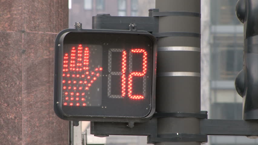 Red Pedestrian Traffic Light in Chicago counts down 