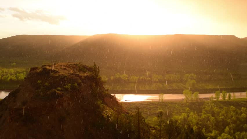 Amazing sun shower at sunset 