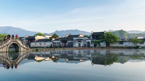 time lapse of a village in the chinese paintings, hongcun, southern anhui,China