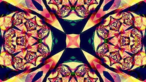 Orange kaleidoscope sequence patterns. 4k Abstract multicolored motion graphics background. Or for yoga, clubs, shows, mandala, fractal animation. Beautiful bright ornament. Seamless loop.
