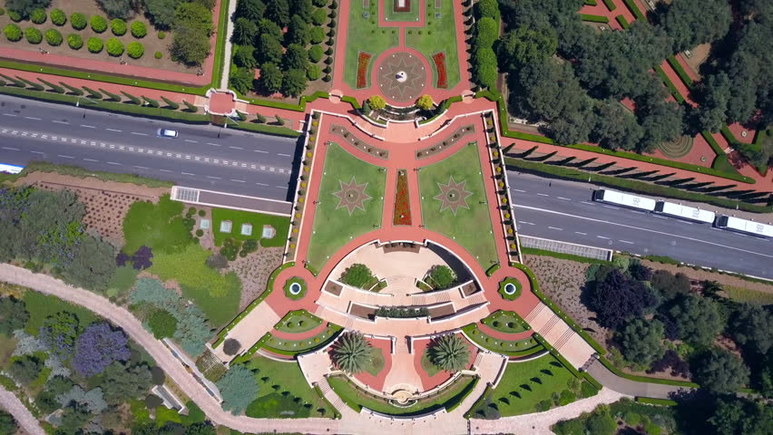 Aerial view of the Bahai temple and gardens in Haifa, Israel.