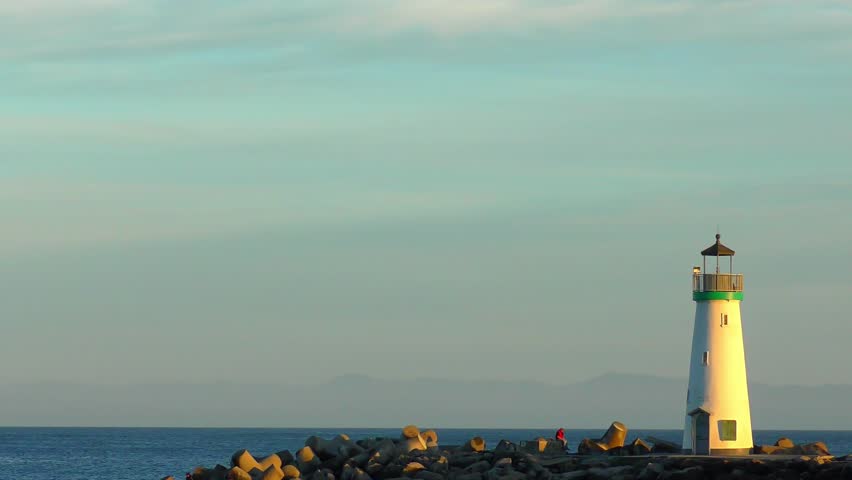 The Pacific Ocean at the Santa Cruz Light House at sunset, on the northern Monterey Bay in Santa Cruz County, California, USA
