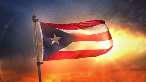 Puerto Rico Flag Backlit At Beautiful Sunrise Loop Slow Motion 4K