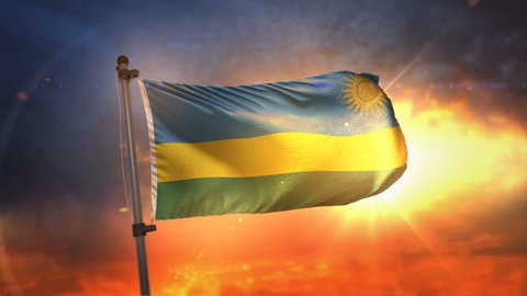 Rwanda Flag Backlit At Beautiful Sunrise Loop Slow Motion 4K