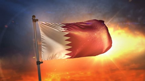 Qatar Flag Backlit At Beautiful Sunrise Loop Slow Motion 4K