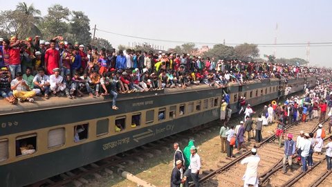 TONGI, DHAKA, BANGLADESH- JANUARY 13, 2017: Over crowded Jam packed Bangladeshi Bishwa Ijtema Train 2017 (Part 4 of 5)