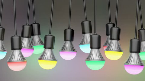 Colorful LED light bulbs in the dark room